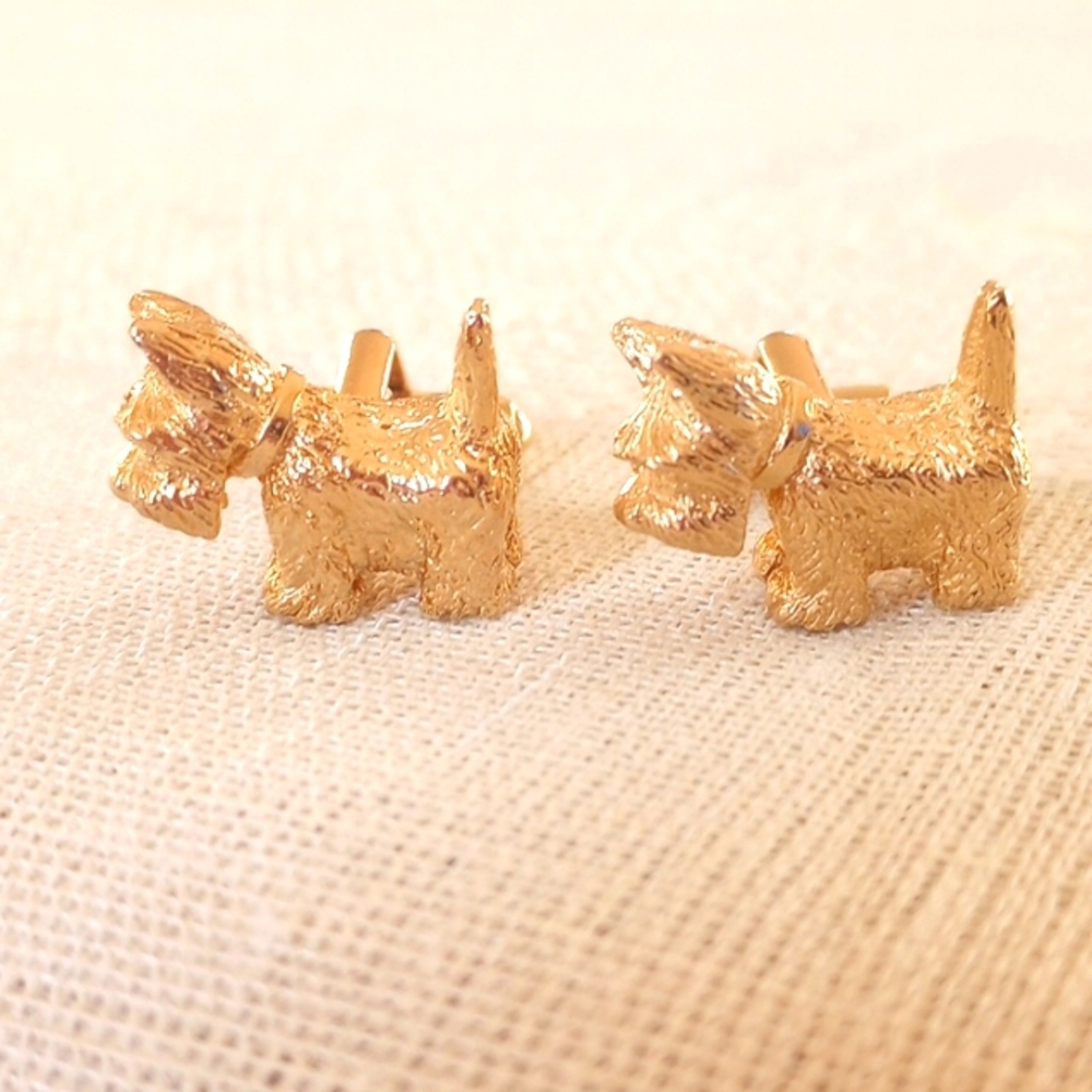 Vintage Swank Scottie Dog Gold Toned Cuff Links